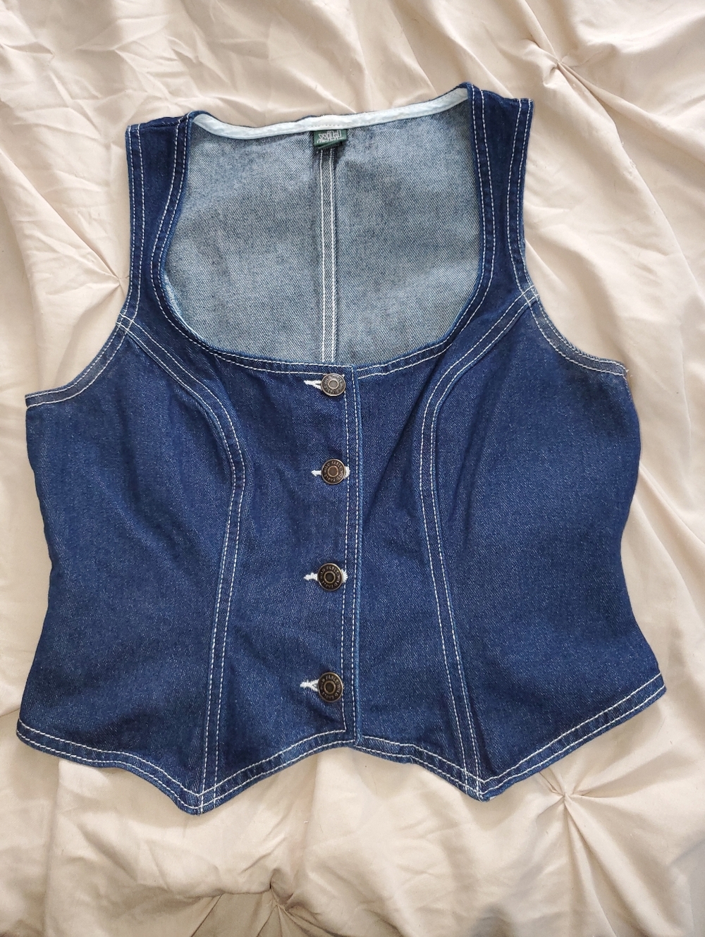 wild fable Dark Blue Denim Vest with Contrasting White Stitching